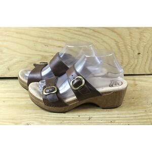 Dansko Sandals Womens 8 Sophie Brown Leather Wooden Heel 2 Buckle 39 Shoes